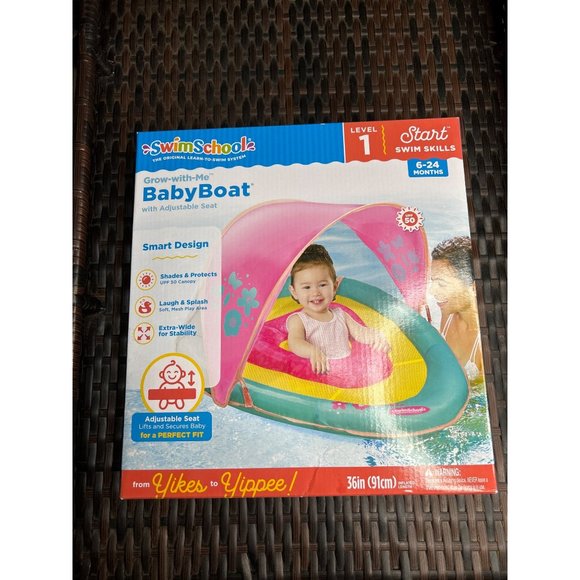 NEW Swim School Baby Boat Pool Inflatable Canopy 6-24m Pink Level 1 - Picture 1 of 4